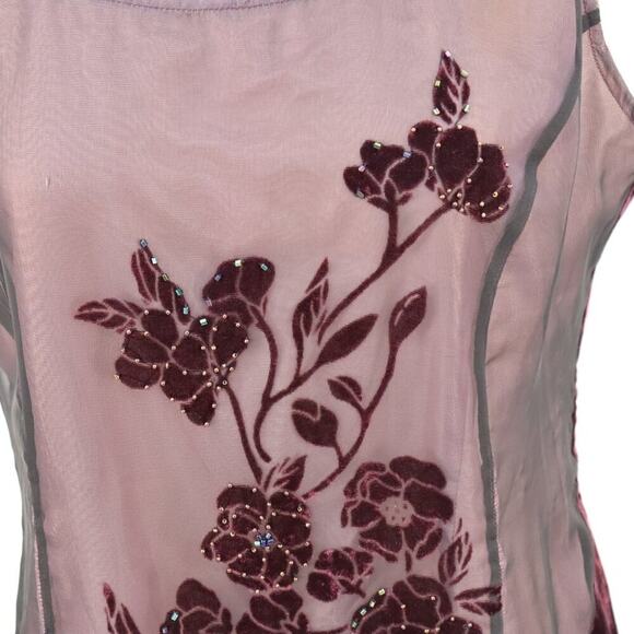 Robbie Bee Vintage Burgundy Floral Burnout Velvet Beaded Maxi Dress Size L - Picture 9 of 15